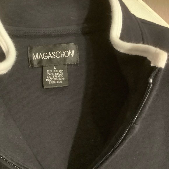 Magaschoni 2Pc Jogging Set Womens Size L Navy White Athleisure Full Zip Sporty - Picture 2 of 6